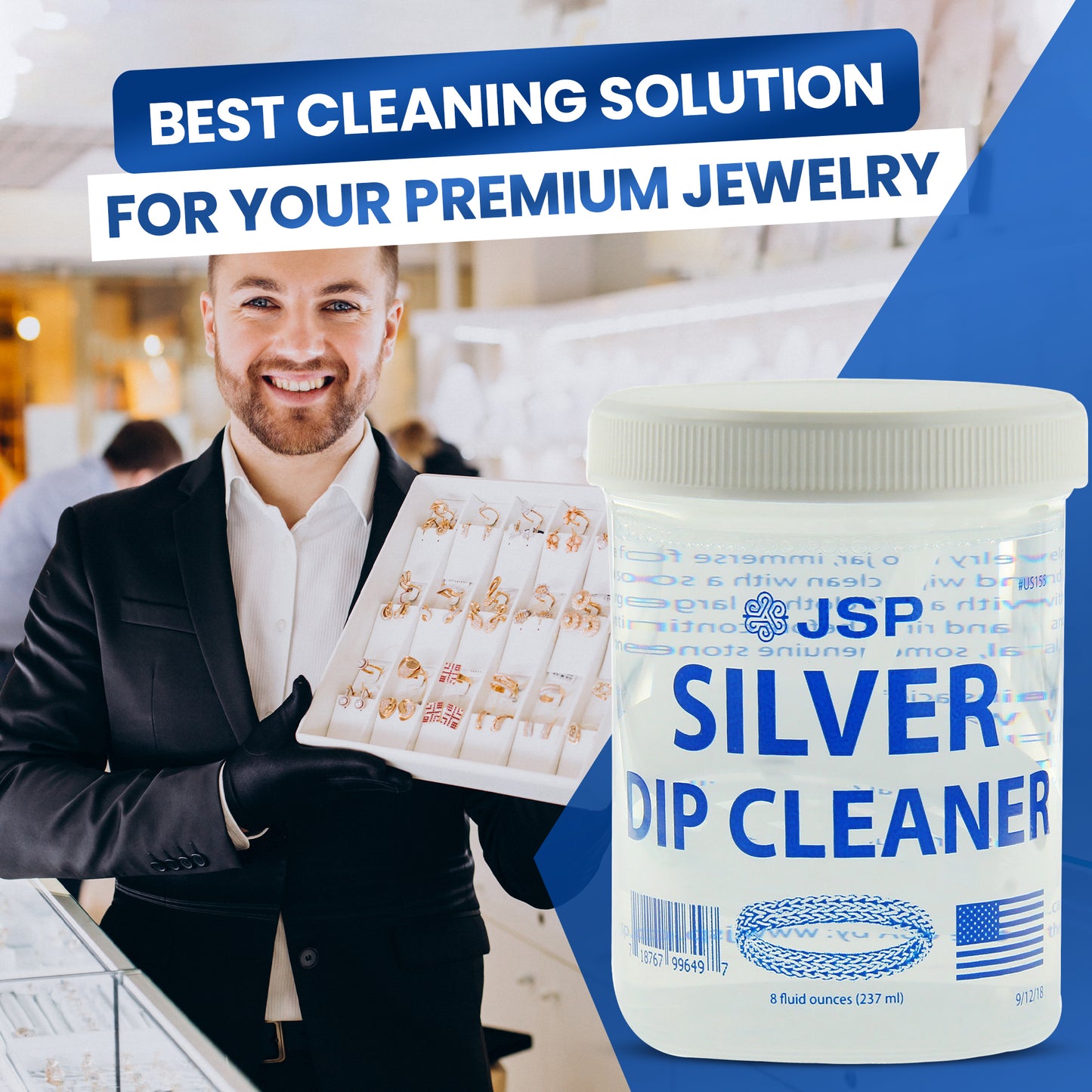 JSP Sterling Silver Dip Cleaner Tarnish Remover 925 Jewelry Cleaning Solution 8oz