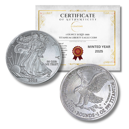 2025 1 Ounce OZ 999 Fine Solid USA American Liberty Eagle Coin Titanium Precious Metal Ingot Bullion Ti Element Chemistry Proof Mint Coin (Copy)